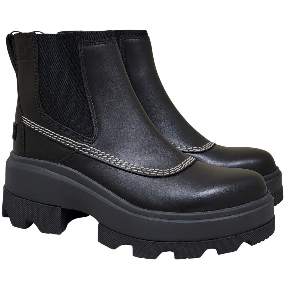 Sorel Women Joan FRWD Chelsea Waterproof Platform Boots Size US 5 Black Leather